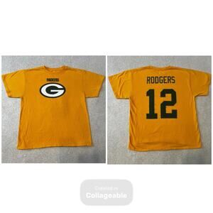 Green Bay Packers #12 Aaron Rodgers Large Shirt Yellow Short Sleeve NFL Team